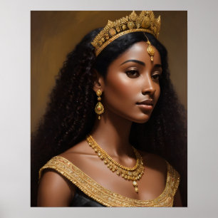 Vackert Black Queen Wearing Guld Krona Poster