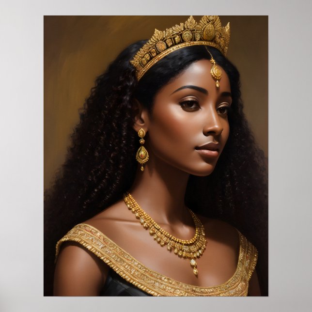 Vackert Black Queen Wearing Guld Krona Poster (Framsidan)