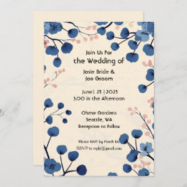 Vackert blåkörsbärsinbjudan till blommar bröllopsi inbjudningar