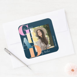 Vackert blått fet foto 2024 Studenten Fyrkantigt Klistermärke