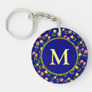 Vackert Blått Rosmönster Monogram