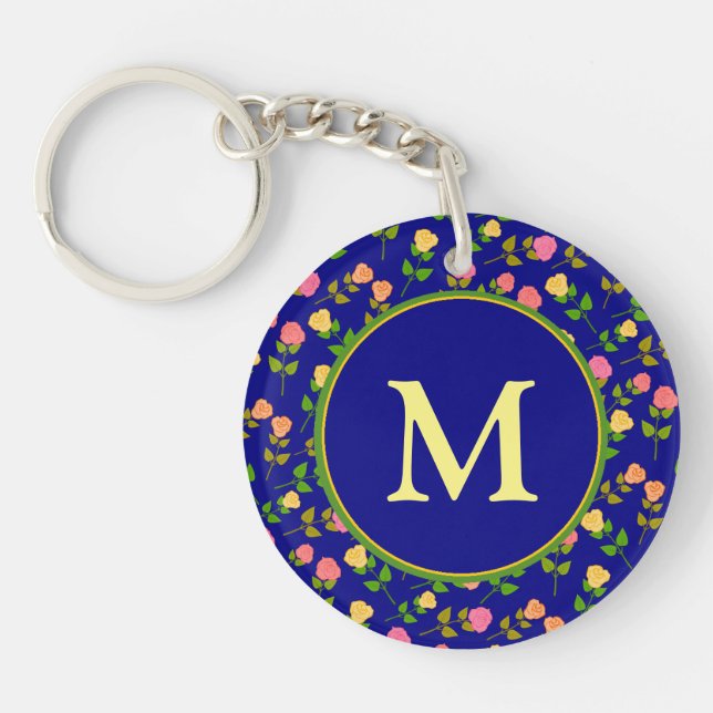 Vackert Blått Rosmönster Monogram (Framsidan)