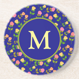 Vackert Blått Rosmönster Monogram Underlägg
