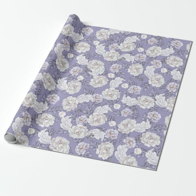 Vackert blommande pioner dammig blå presentpapper (Utrullad)
