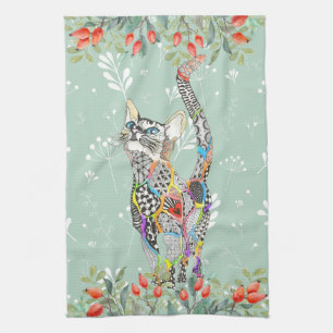 Vackert Blommigt Katt Kitchen Towel Kökshandduk