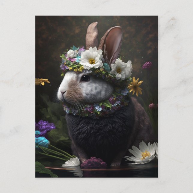Vackert Blommigt Rabbit Postcard Vykort (Framsida)
