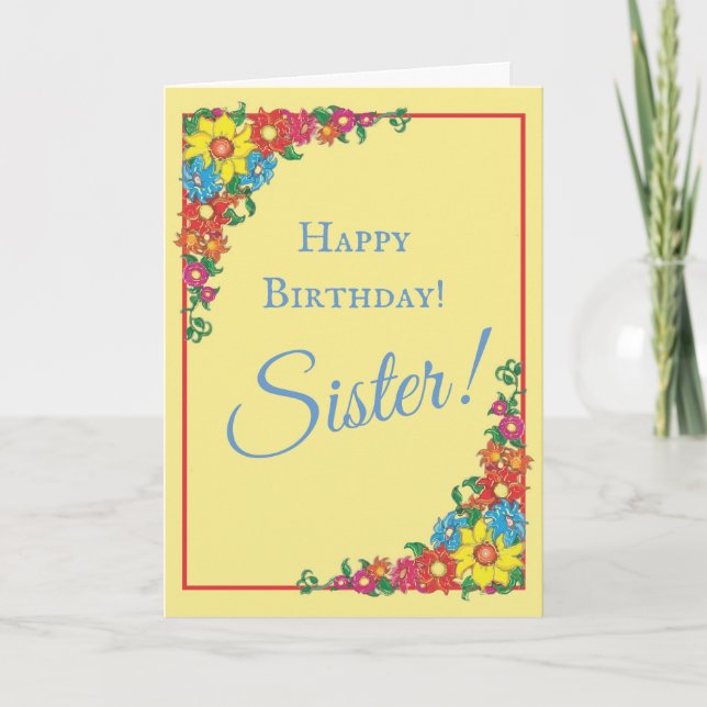 Vackert Blommigt Syster Birthday Card Kort (Framsida)