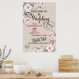 Vackert blommigt välkomstskylt för bröllop poster