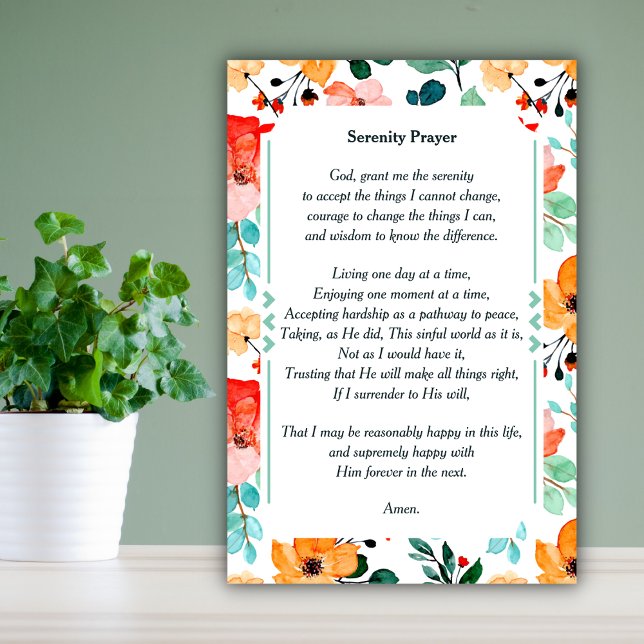 Vackert Blommigt Watercolor the Serenity Prayer Poster (Skapare uppladdad)