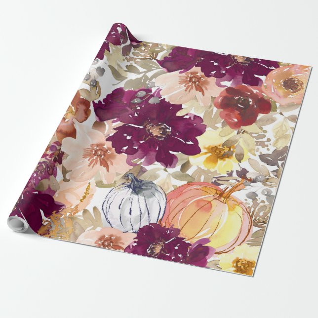 Vackert Blommönster med ljus höst Presentpapper (Utrullad)