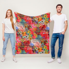 Vackert Blommönster med ljusfärgstark Abstrakt Fleecefilt