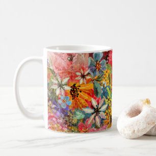 Vackert Blommönster med ljusfärgstark Abstrakt Kaffemugg