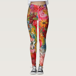 Vackert Blommönster med ljusfärgstark Abstrakt Leggings