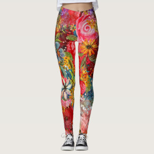 Vackert Blommönster med ljusfärgstark Abstrakt Leggings