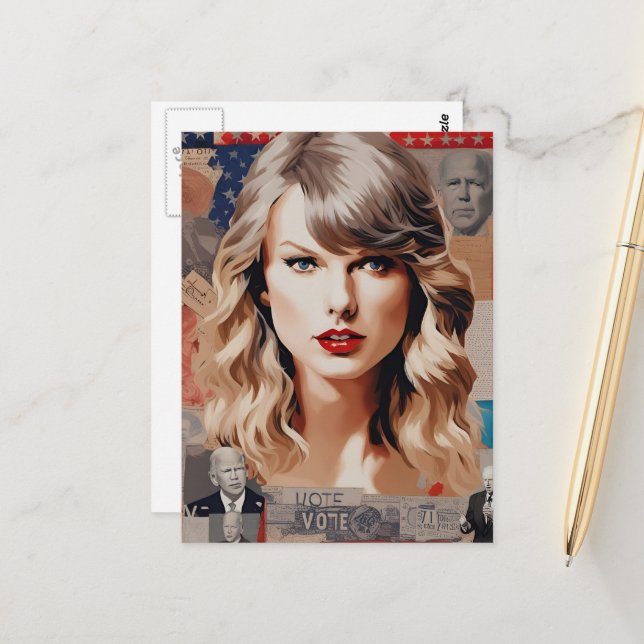 Vackert Blond Woman Vote Collage Vykort (Fram/Back In Situ)