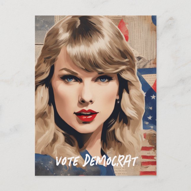 Vackert blond Woman Vote Democrat Collage Vykort (Framsida)