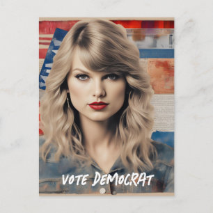 Vackert Blond Woman Vote Democrat Collage Vykort