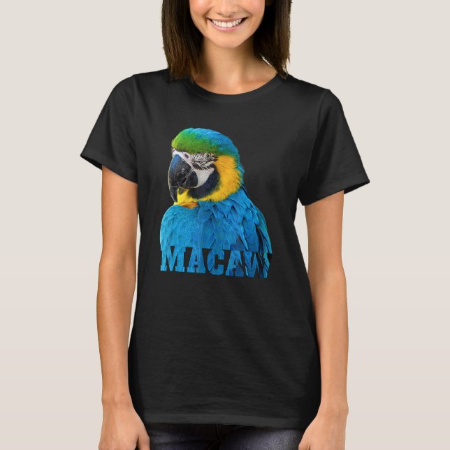 Vackert Blue och Guld Macaw Parrot Image Ord T Shirt (Framsida)
