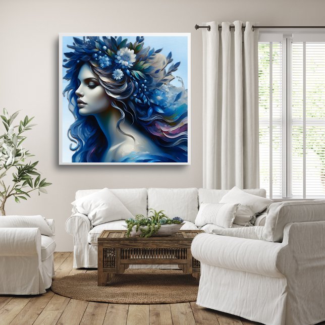 Vackert Blue Woman Trendig Art Poster (Beautiful Blue Woman Trendy Art Poster Mockup 1)
