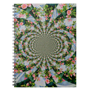 Vackert boho-rosa, röd ros, vattenfärgad blommigt anteckningsbok med spiral