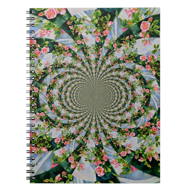 Vackert boho-rosa, röd ros, vattenfärgad blommigt anteckningsbok med spiral (Framsidan)