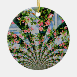 Vackert boho-rosa, röd ros, vattenfärgad blommigt julgransprydnad keramik