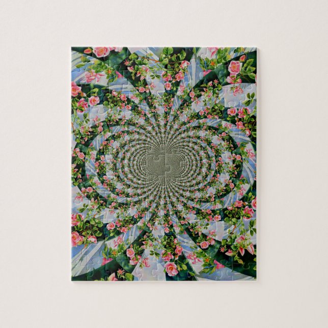 Vackert boho-rosa, röd ros, vattenfärgad blommigt pussel (Vertikal)