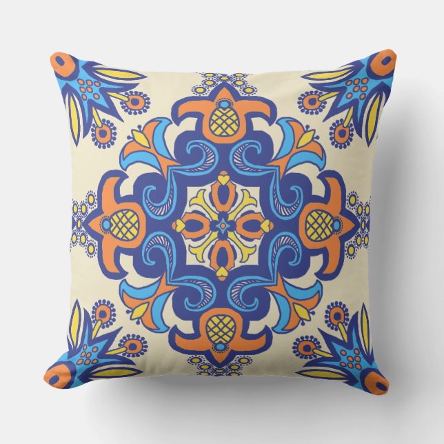 Vackert Boho Talavera Tile Kudde (Framsida)