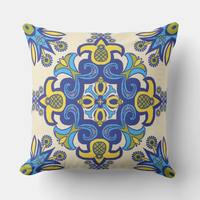 Vackert Boho Talavera Tile Kudde (Framsida)