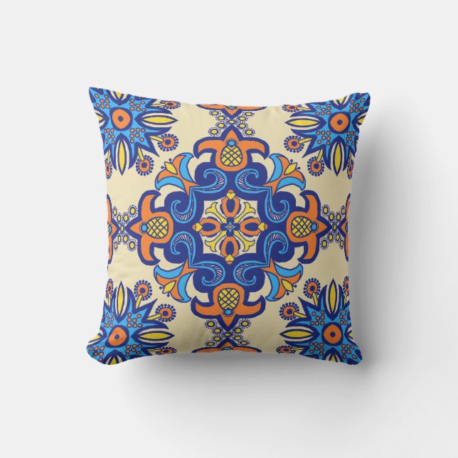 Vackert Boho Talavera Tile Kudde (Framsida)