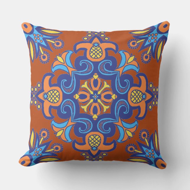 Vackert Boho Talavera Tile Kudde (Framsida)