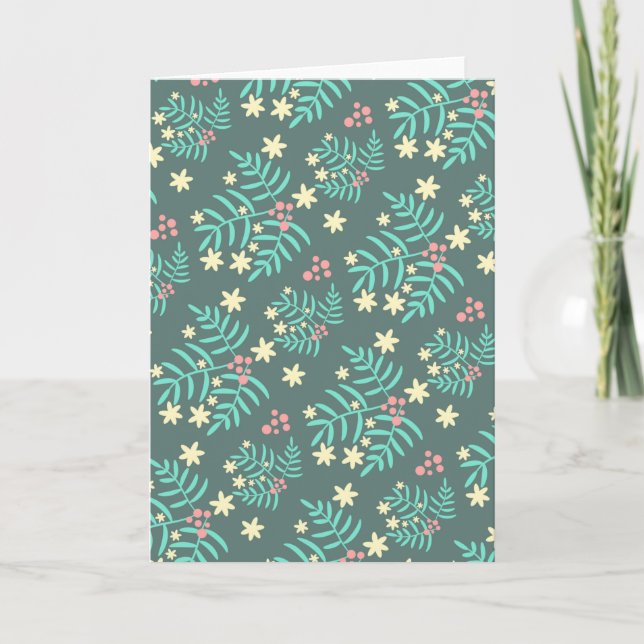 Vackert botaniskt blad och bär Blått mönster Kort (Framsida)