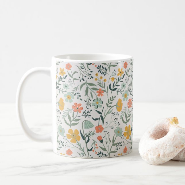 Vackert botaniskt Blommönster Kaffemugg (Med munk)