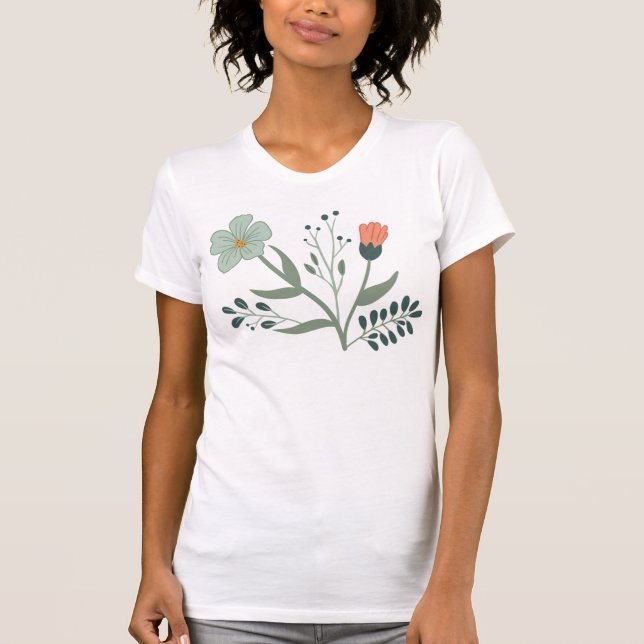 Vackert botaniskt Blommönster T Shirt (Framsida)