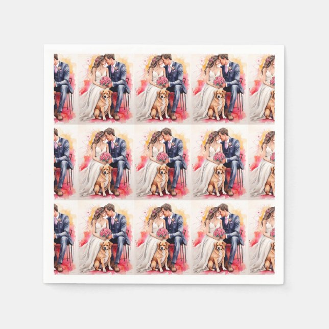 Vackert bröllop par Watercolor Pappersservett (Framsidan)