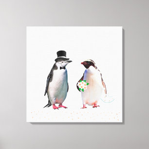 Vackert Bröllop Penguin Couple på White Canvastryck