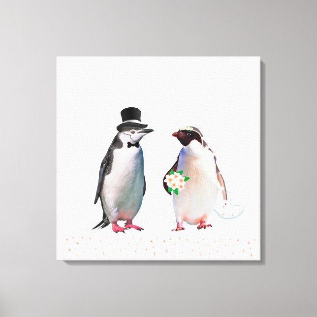 Vackert Bröllop Penguin Couple på White Canvastryck (Framsida)