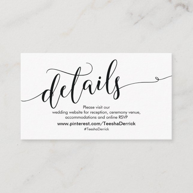 Vackert bröllopswebbplats Detaljer Inneslutningsko Tilläggskort (Framsida)