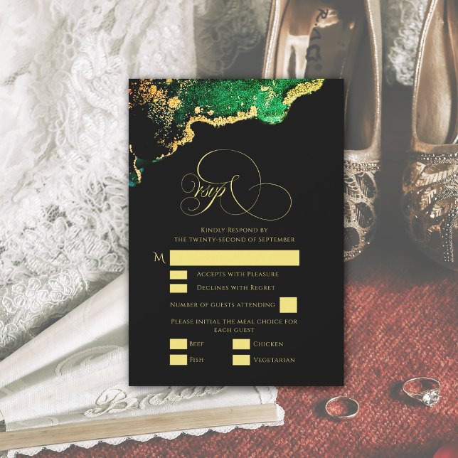 Vackert Bronze Grönt Guld-Bröllop OSA (Beautiful Bronze Green Gold Wedding RSVP Card)
