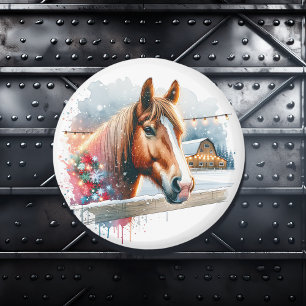 Vackert Brown Horse på juljulen Magnet