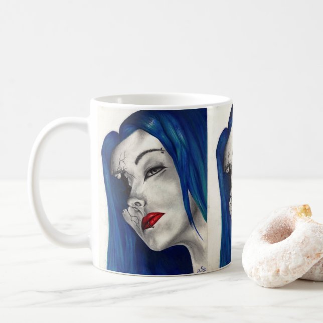 Vackert Bruten Gothkvinna Fantasy Original Konst Kaffemugg (Med munk)