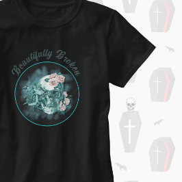 Vackert Bruten Turkos Kalle Med Rosor T Shirt
