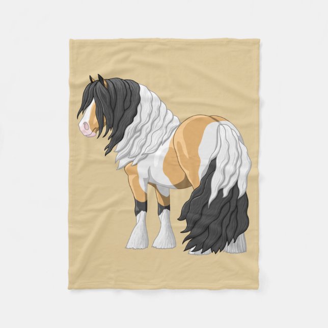 Vackert Buckskin Pinto Gypsy Vanner Draft Hors Fleecefilt (Framsidan)