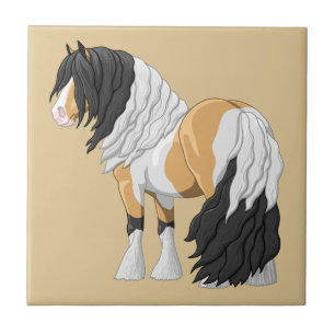 Vackert Buckskin Pinto Gypsy Vanner Draft Hors Kakelplatta