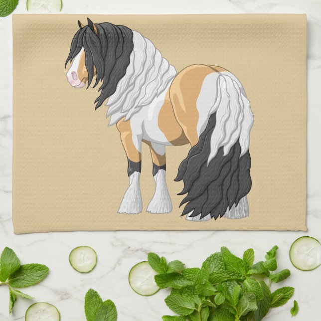 Vackert Buckskin Pinto Gypsy Vanner Draft Hors Kökshandduk (Vikta)