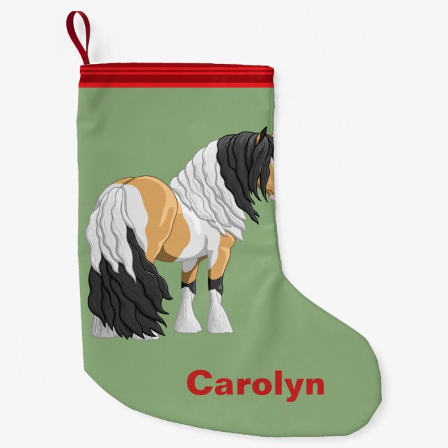 Vackert Buckskin Pinto Gypsy Vanner Draft Hors Liten Julstrumpa (Framsidan)