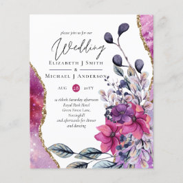 Vackert BUDGET Violet Rosa Blommigt Agate Bröllop Flygblad