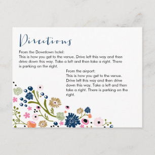 Vackert bukettblommor Riktning Info Card Navy Tilläggskort
