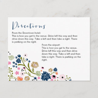 Vackert bukettblommor Riktning Info Card Navy Tilläggskort