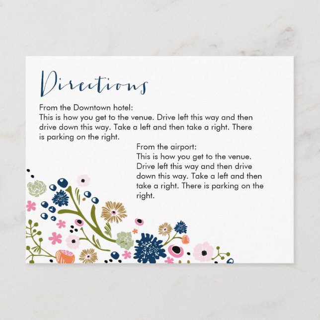 Vackert bukettblommor Riktning Info Card Navy Tilläggskort (Framsida)